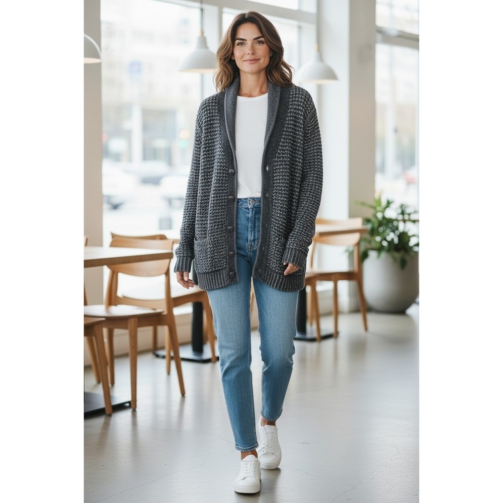 Rag & Bone Cotton Wool Cardigan Sweater Fisherman Scandi Preppy L Grandmacore